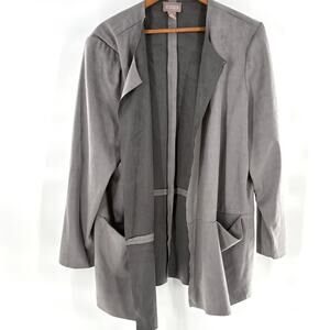 Chicos Faux Suede Jacket 3 XL Gray Open Front Blazer Academia Capsule Career